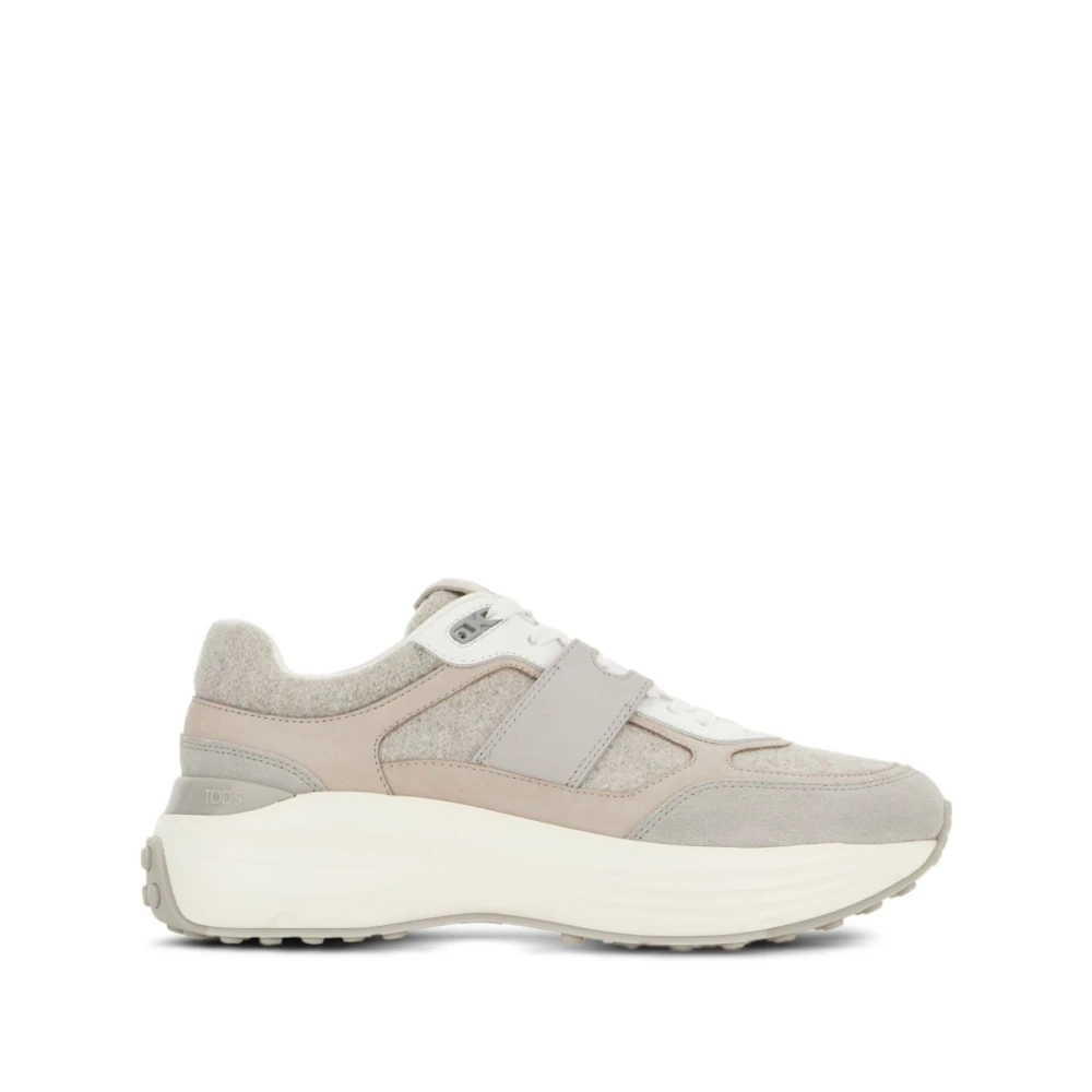Tod’s Witte Sneakers met Stof en Leren Details Dames Schoenen