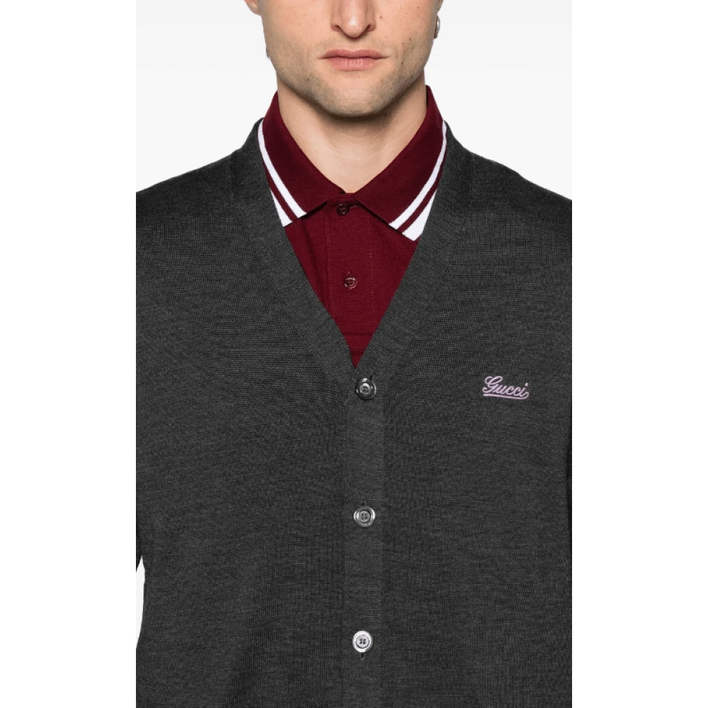 Gucci Geborduurde wollen cardigan Gray Heren