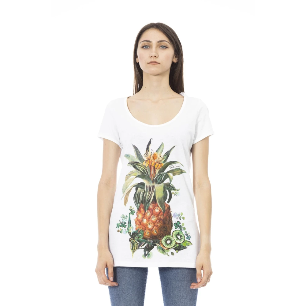 Just Cavalli Strandkleding T-shirt Frontprint Achterlogo White Dames