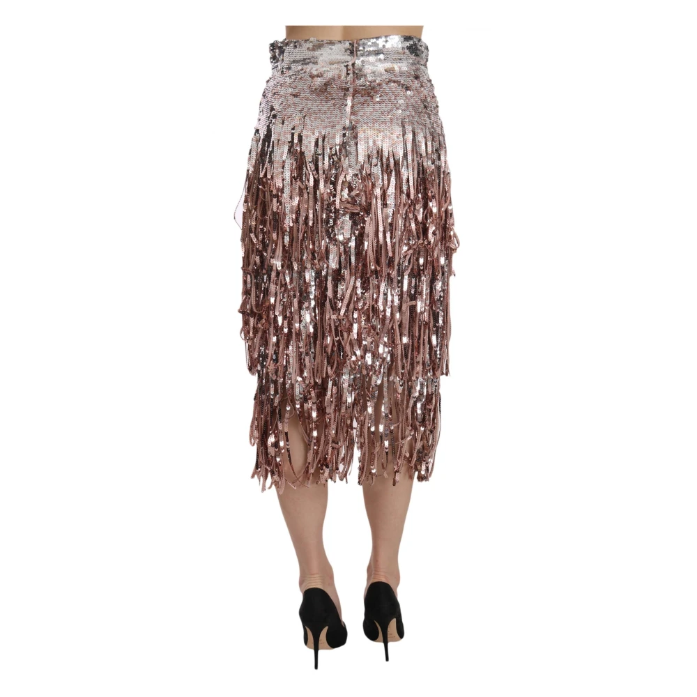 Dolce & Gabbana Metallic Paillet Midi Rok Brown Dames