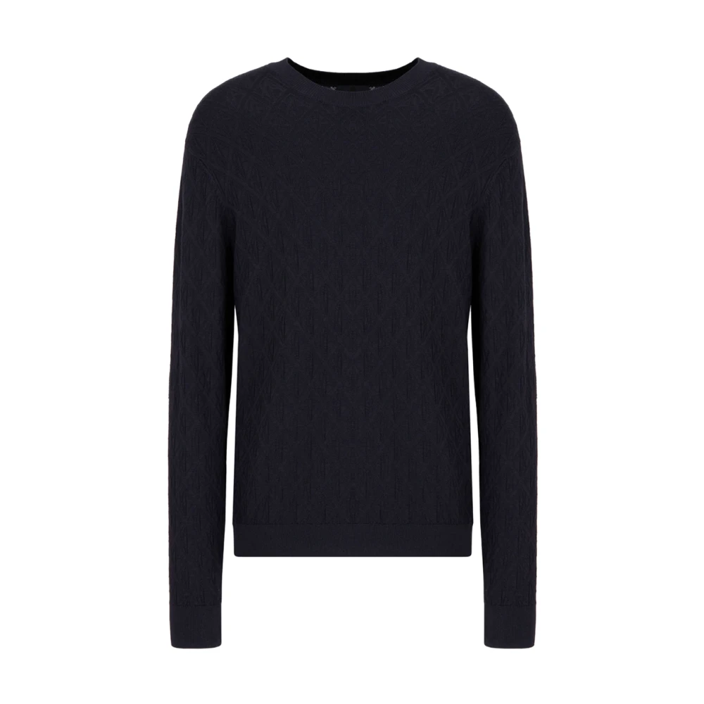 Armani Exchange Men's Blue Round-Neck Knitwear, Xs, Jacquard Round Neck Jumper