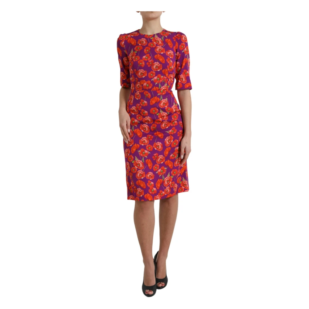 Dolce & Gabbana Women's Multicolor Midi Dresses, 2XS, Vibrant Floral Charmeuse Dress