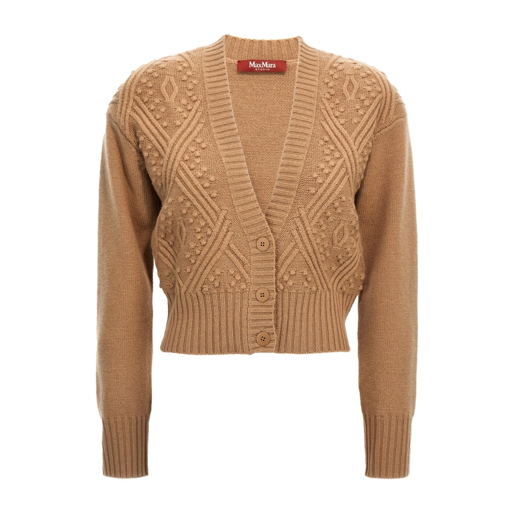 Max Mara Studio Bruine Cardigan Lella in Kamelenhaar Brown Dames