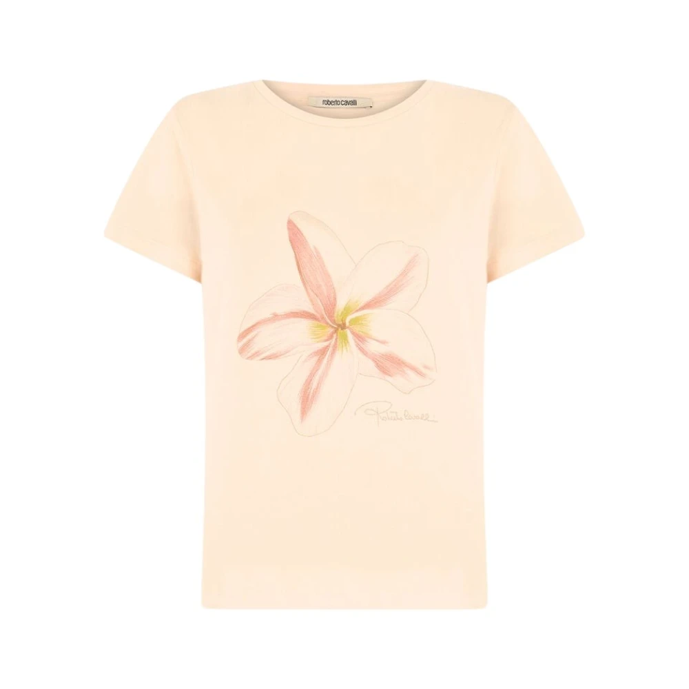 Roberto Cavalli Women's Beige Floral Print Round Neck T-Shirt