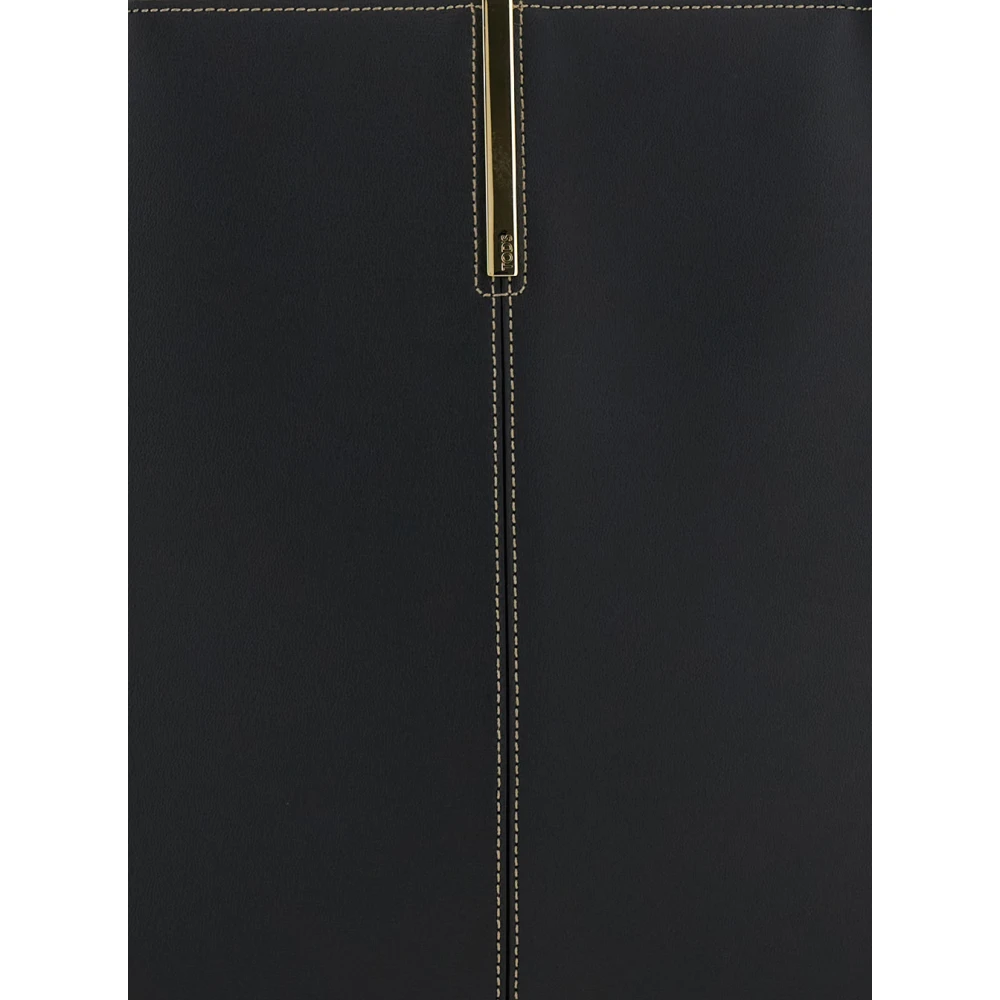 TOD'S Zwarte leren Shopper tas met metalen logobalk Black Dames