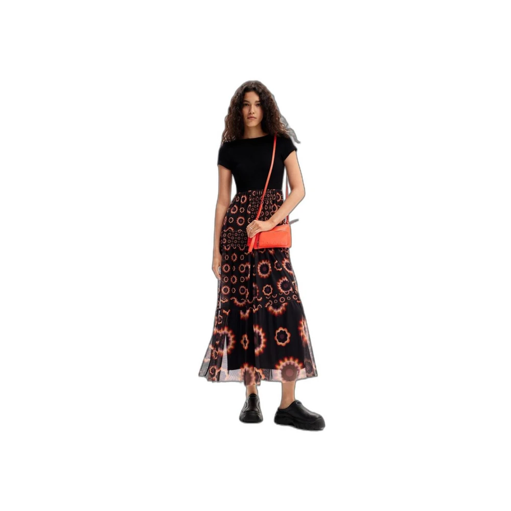 Desigual Elegante Zwarte Lange Jurk Mix Black Dames