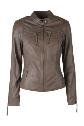 Satin Beige MC-jacka med Silver Acc.