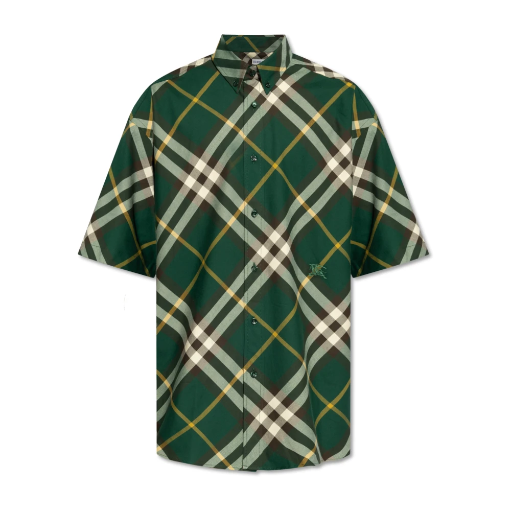 Burberry Geruite Shirt Groen Print Korte Mouw Green Heren