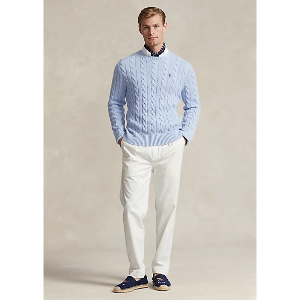 Ralph Lauren Kabelgebreide katoenen trui met pony logo Blue Heren