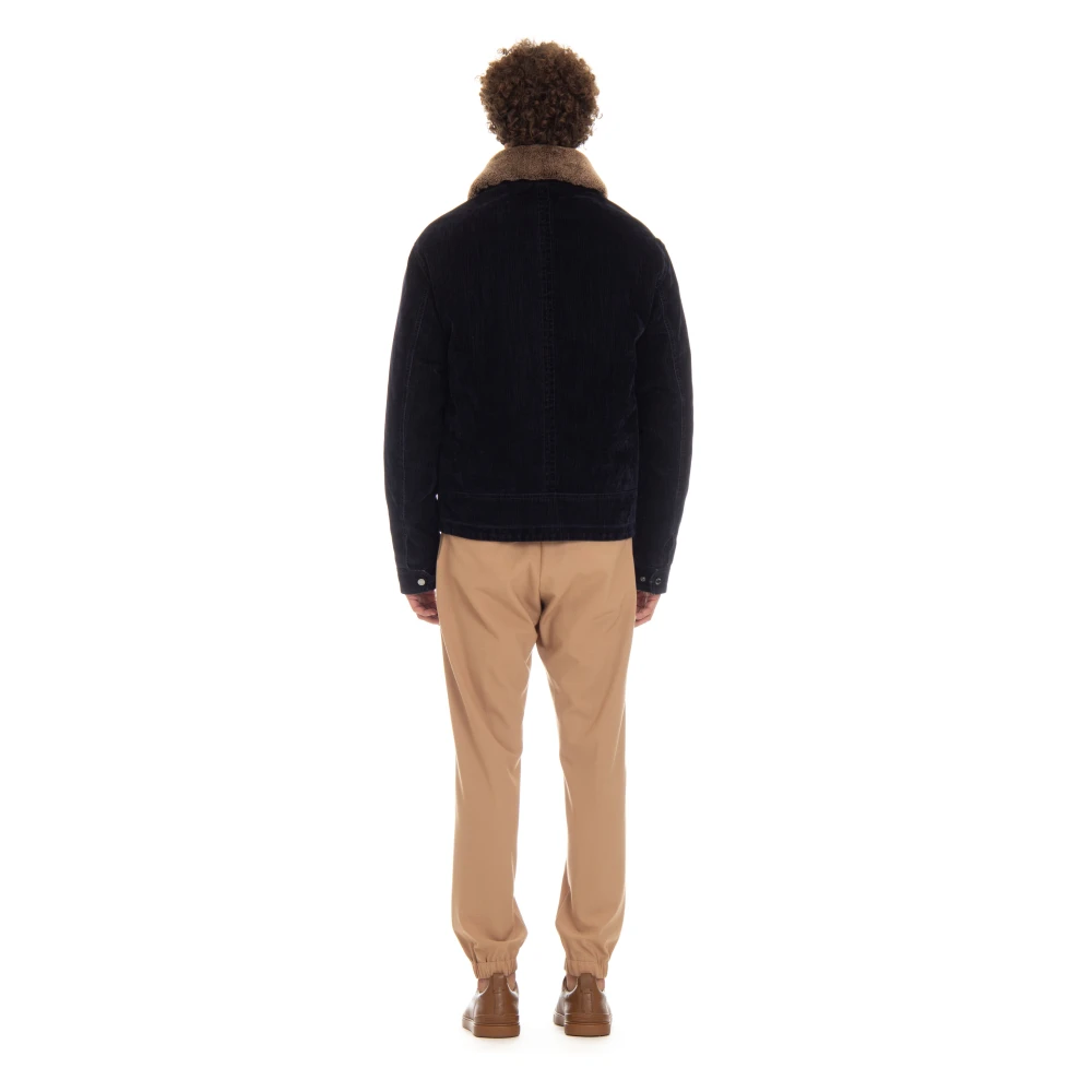 Moorer Blauwe Zip Jas met Afneembare Shearling Kraag Blue Heren