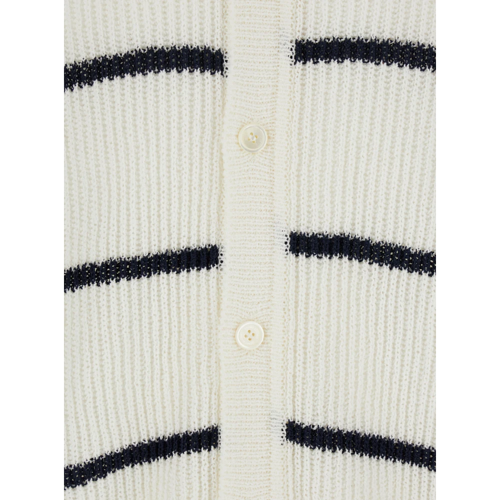 Dunst Gestreept gebreid poloshirt in het wit White Heren