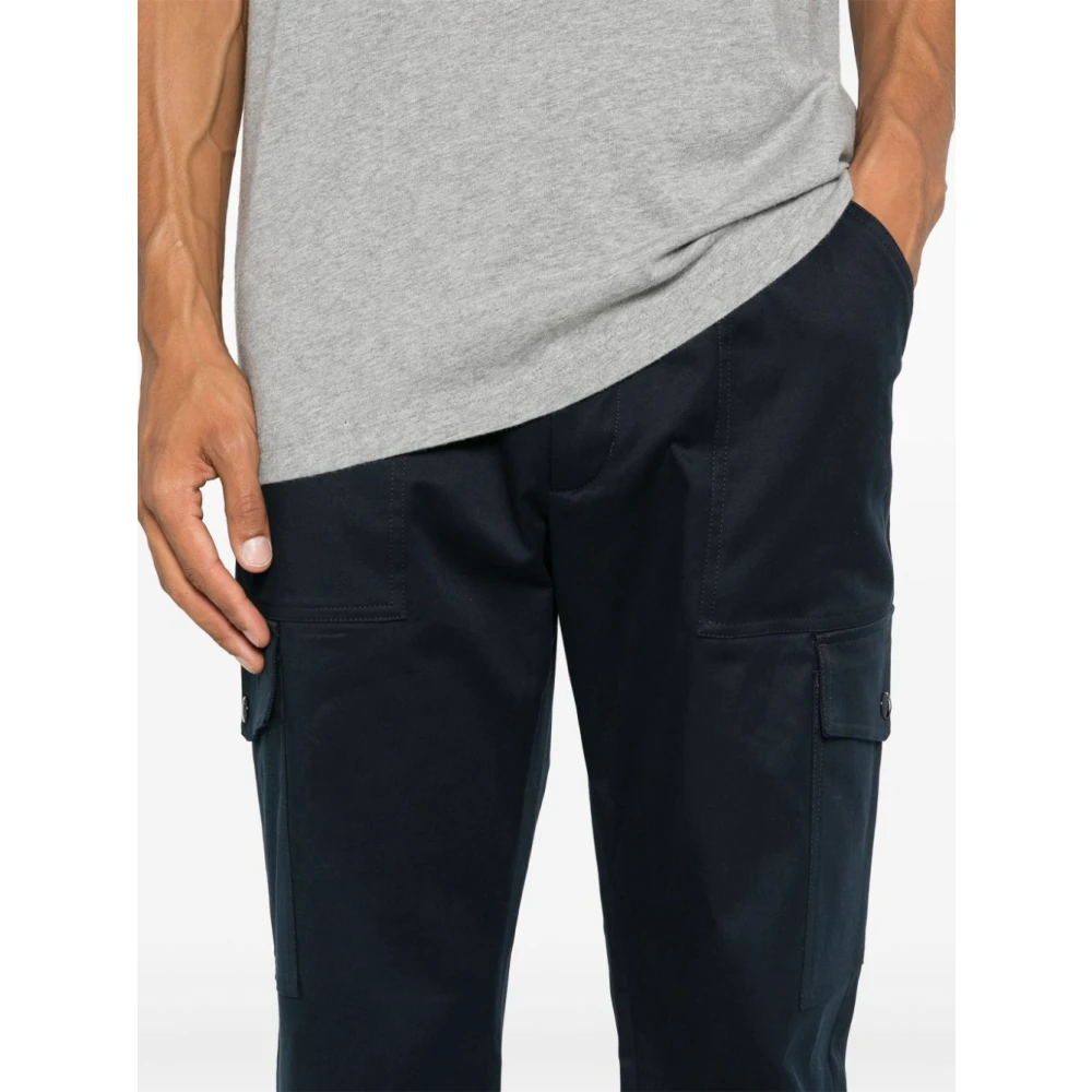 Moncler Blauwe Broek Gabardine Weefsel Logo Patch Blue Heren