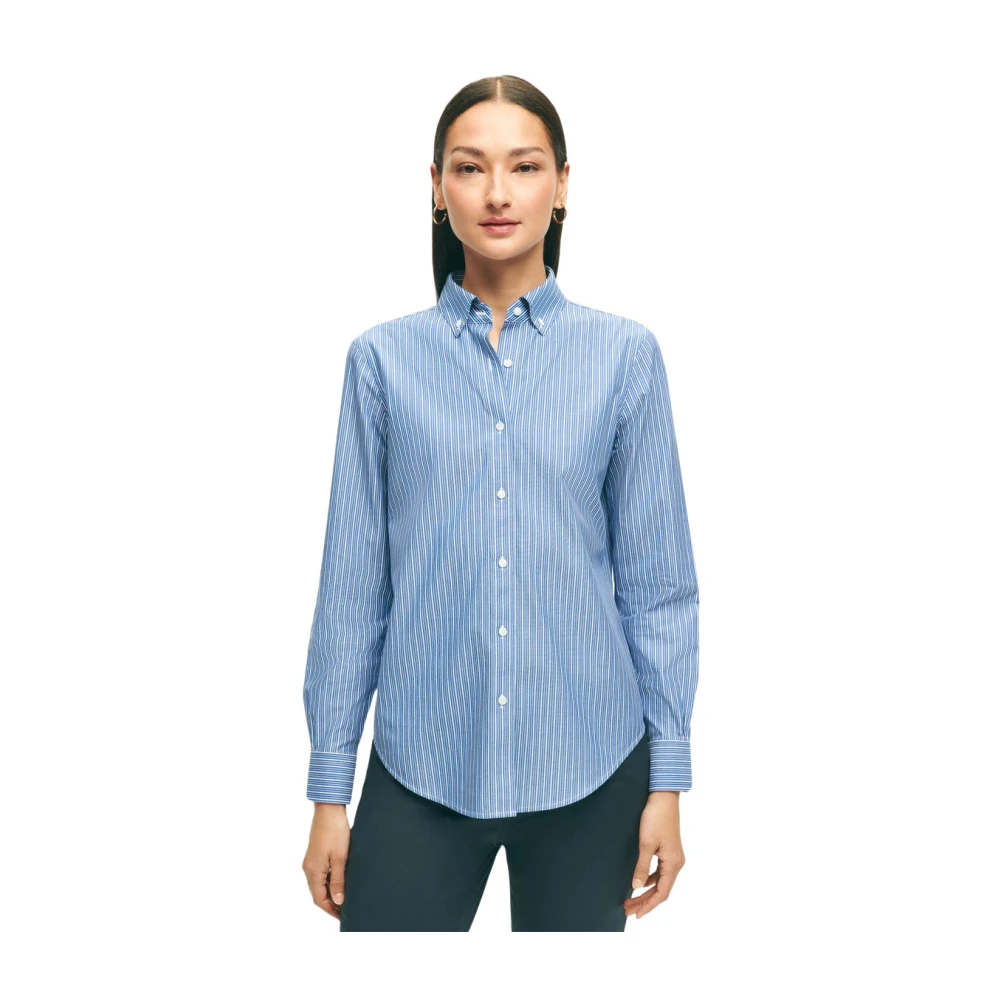 Brooks Brothers Stretch Supima katoenen overhemd met knoop-down kraag kreukvrij Blue Dames