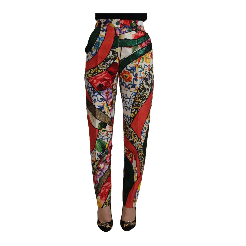 Dolce & Gabbana Patchwork Jacquard High Waist Trousers - Female - Slim-Fit Trousers - Multicolor - 2XS - Trousers
