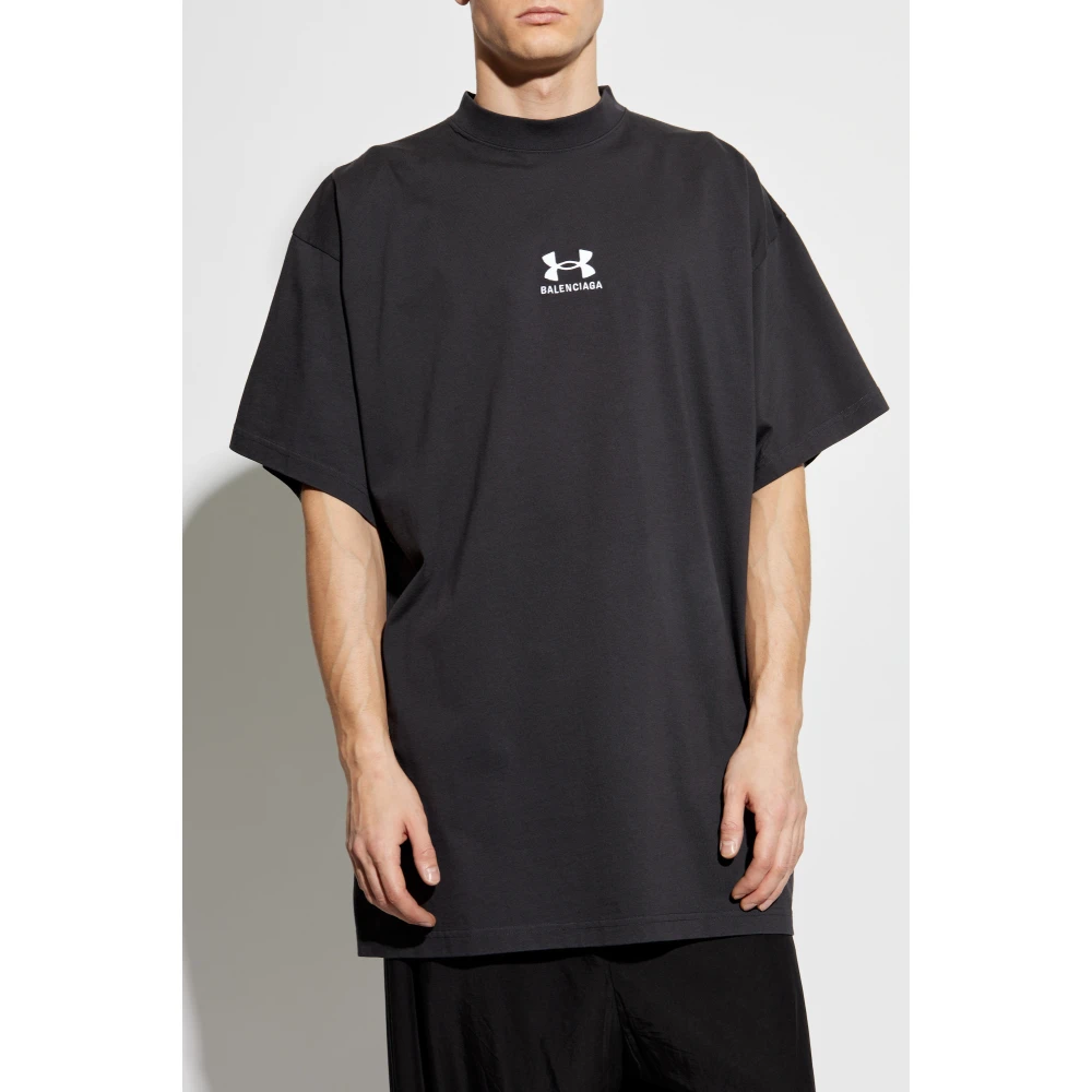 Balenciaga T-shirt met Geborduurd Logo Black Heren