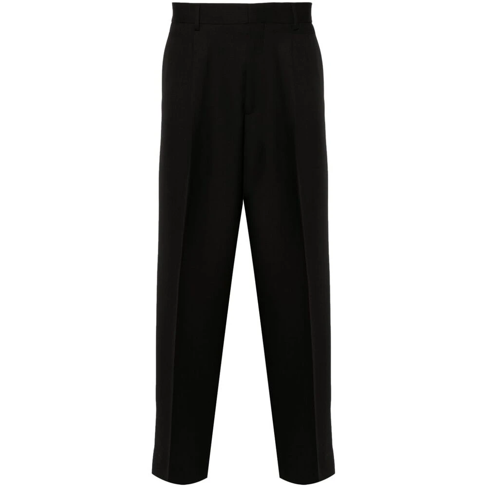 Costumein Zwarte Wol Plooi Detail Tapered Broek Black Heren