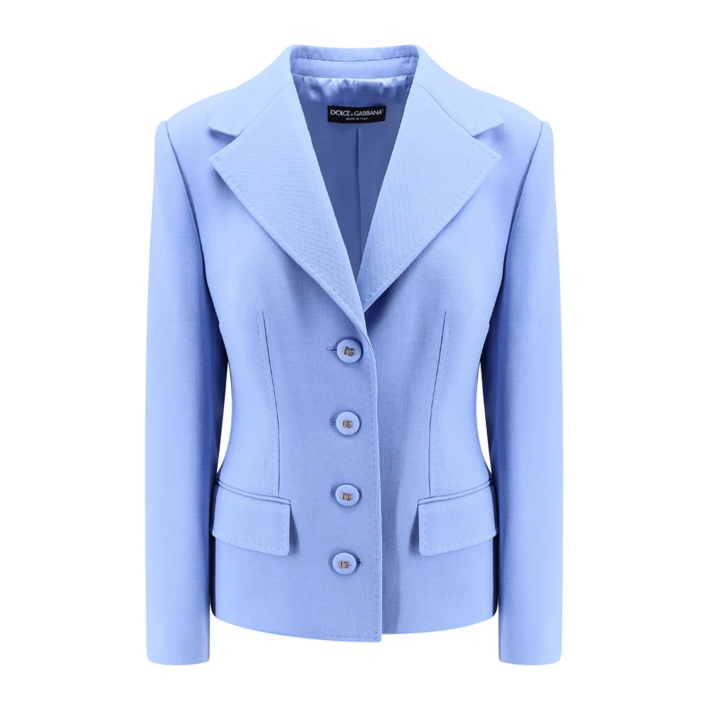 Dolce & Gabbana Blauwe Wollen Blazer met DG Knopen Blue Dames