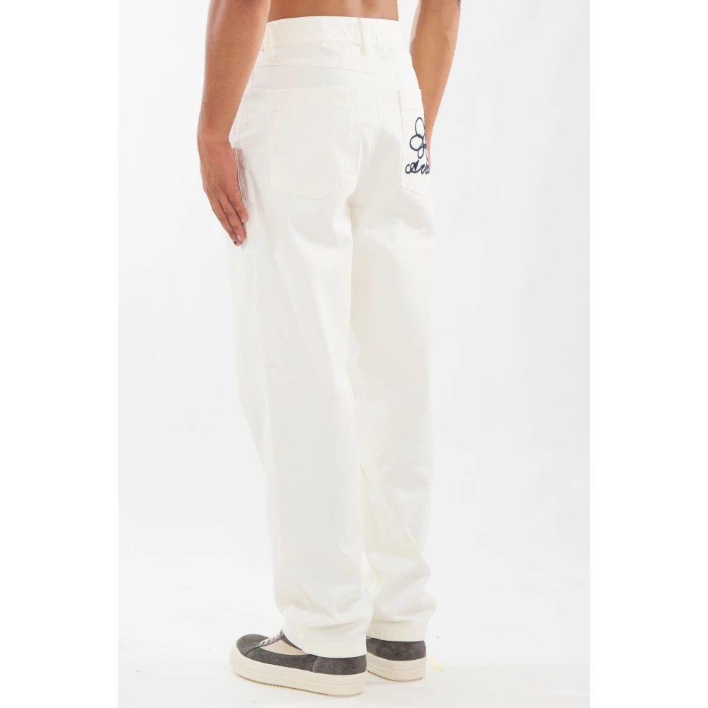 Arte Antwerp Denim Geborduurde Zakbroek in Creme White Heren
