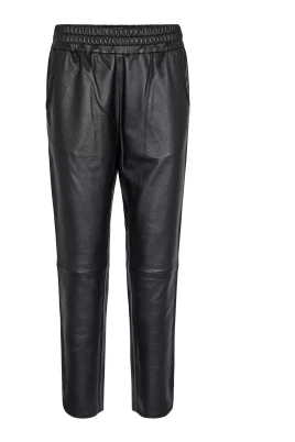 Svart läder sweatpant med elastisk midja