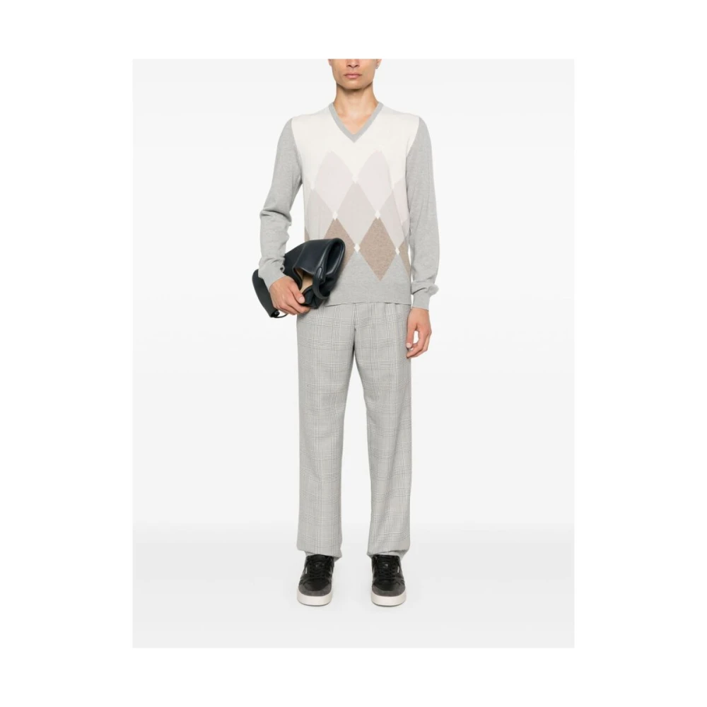 La Fileria Wollen Trui met Diamantpatroon Gray Heren