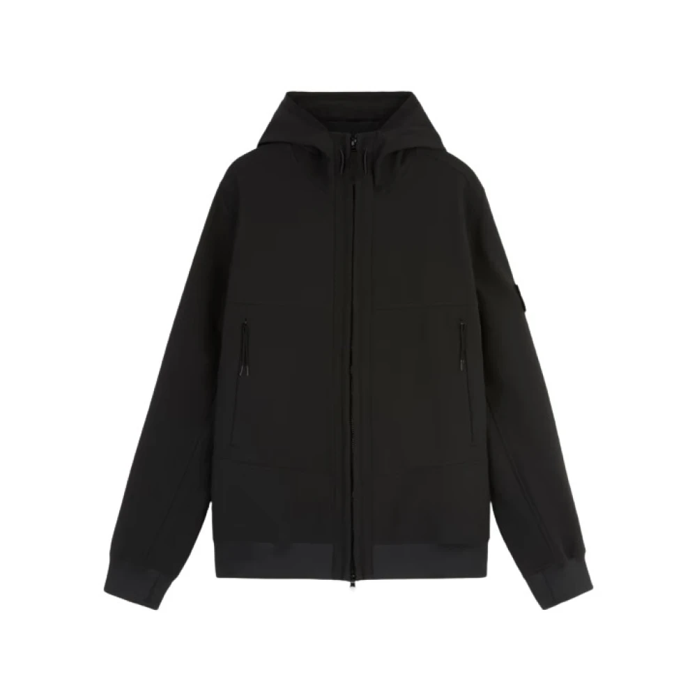 Stone Island Zwarte Soft Shell Hoodie Jas Black Heren