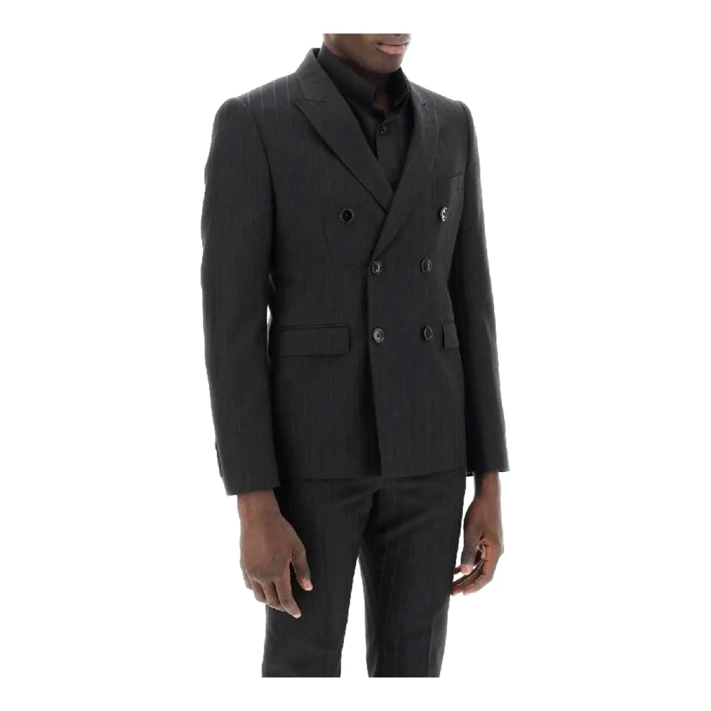 Celine Zwarte Wol Gestreepte Jas Black Heren