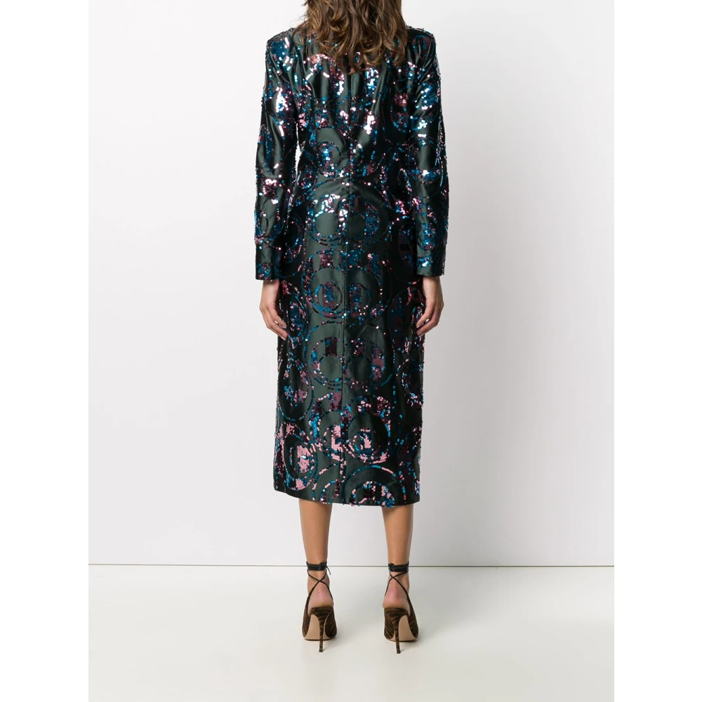 Dries Van Noten Groene Pailletten Geborduurde Jurken Green Dames