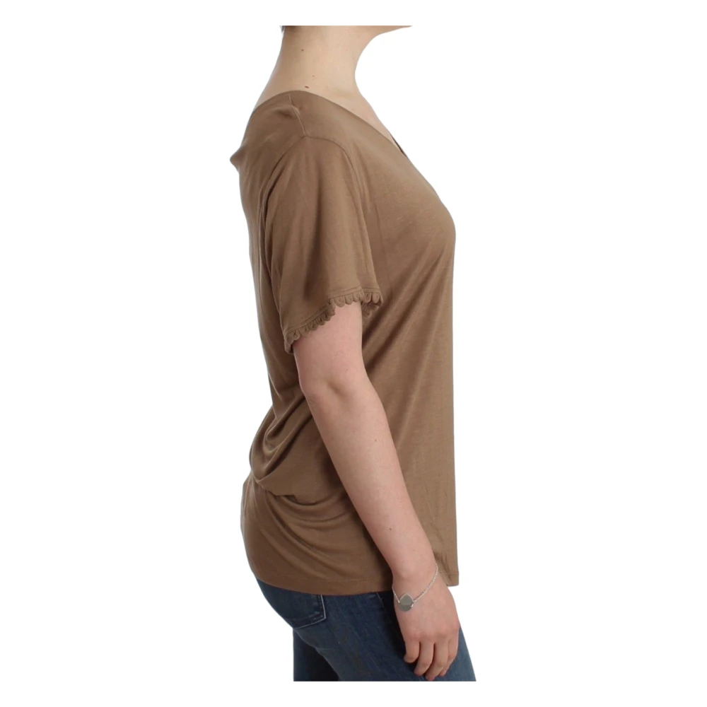 John Galliano Bruin Rayon Elegant Kortmouw Top Brown Dames