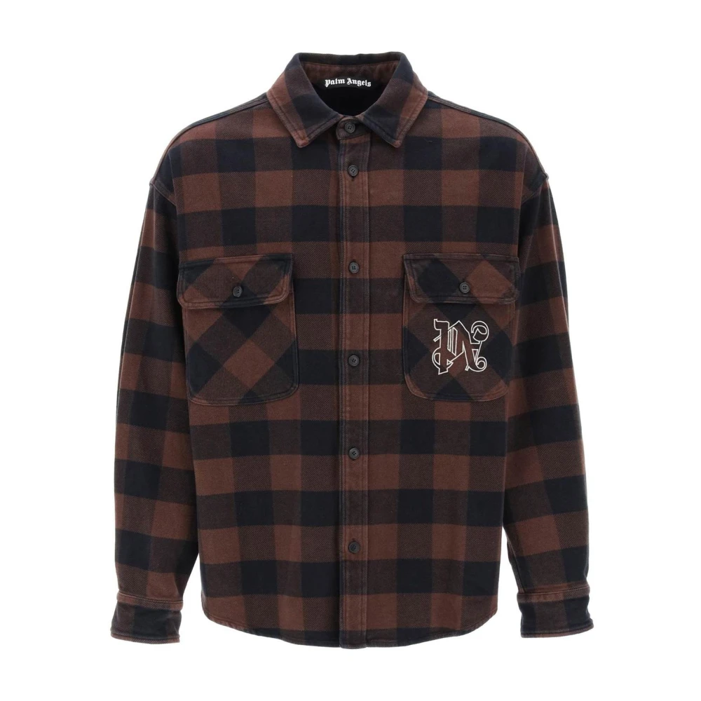 Palm Angels Uomo Marrone Sovracamicia Monogram In Cotone