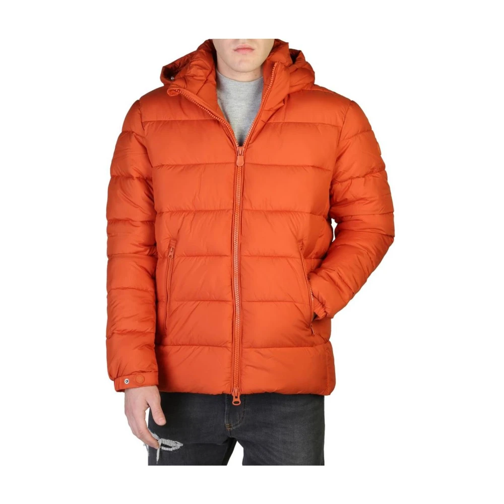 Save The Duck Men's Orange Nylon Bomber Jacket With Ribbed Trims