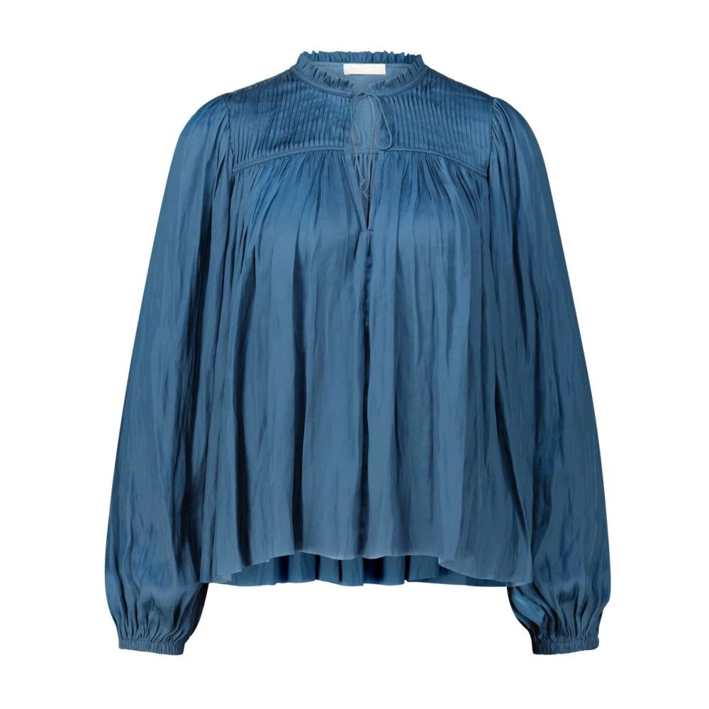 Ulla Johnson Women's Blue Satin Blouse Freja With Elegant Details - Blouses - S - Blouses & Shirts