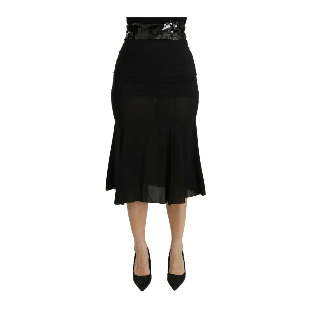 Dolce & Gabbana Black Midi Skirts, Female, M, Mermaid High Waist Midi Silk Skirt