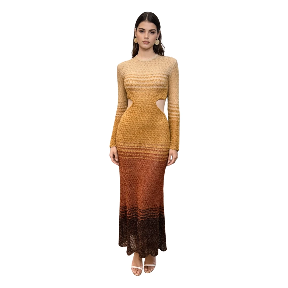 Akep Women's Multicolor Knitted Dresses, Xs, Long Knitted Dress With Front Slits