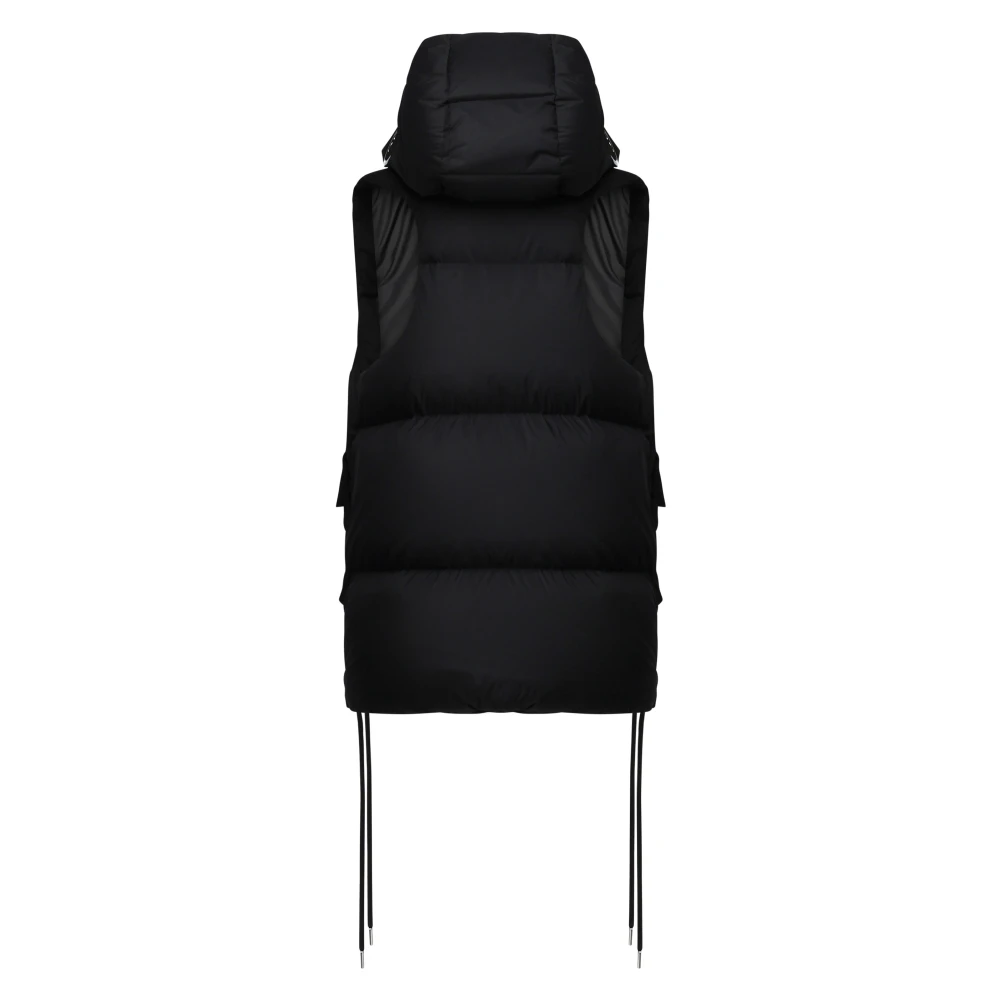 Moncler Zwarte gewatteerde vest met logo Black Dames