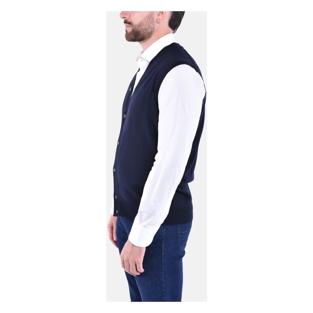 Kangra Mouwloos wollen vest met knopen Blue Heren