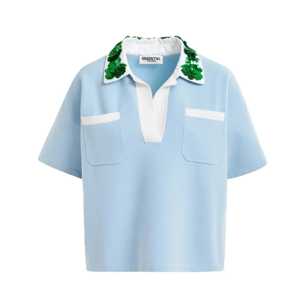 Essentiel Antwerp Paillet Parel Gebreid Oversized Trui Blue Dames