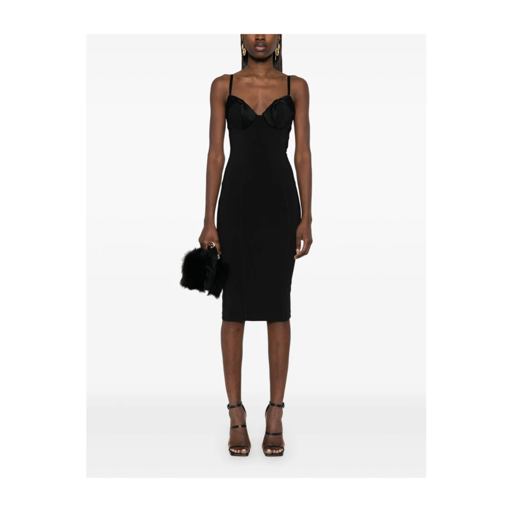 Elisabetta Franchi Zwarte Midi Jurk met Verstelbare Bandjes Black Dames