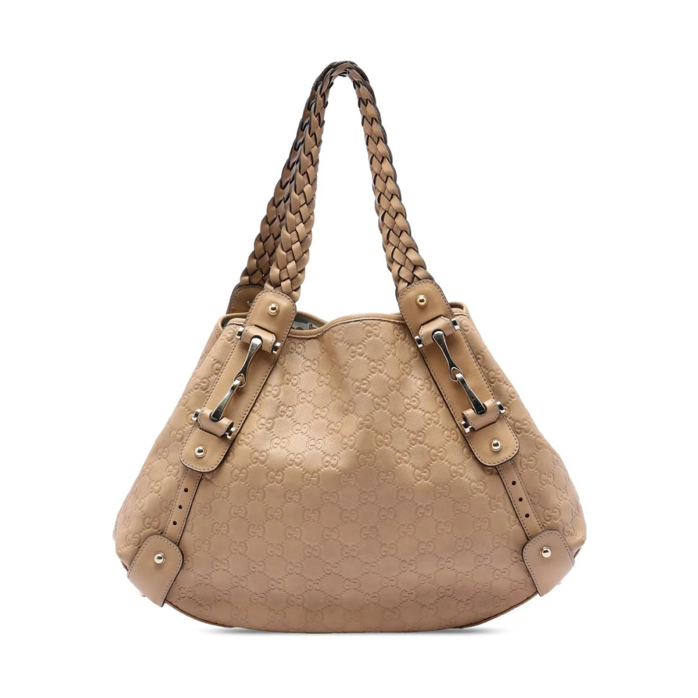 Gucci Vintage Women's Brown Pre-Owned Vintage Embossed Monogram Leather Shoulder Bag