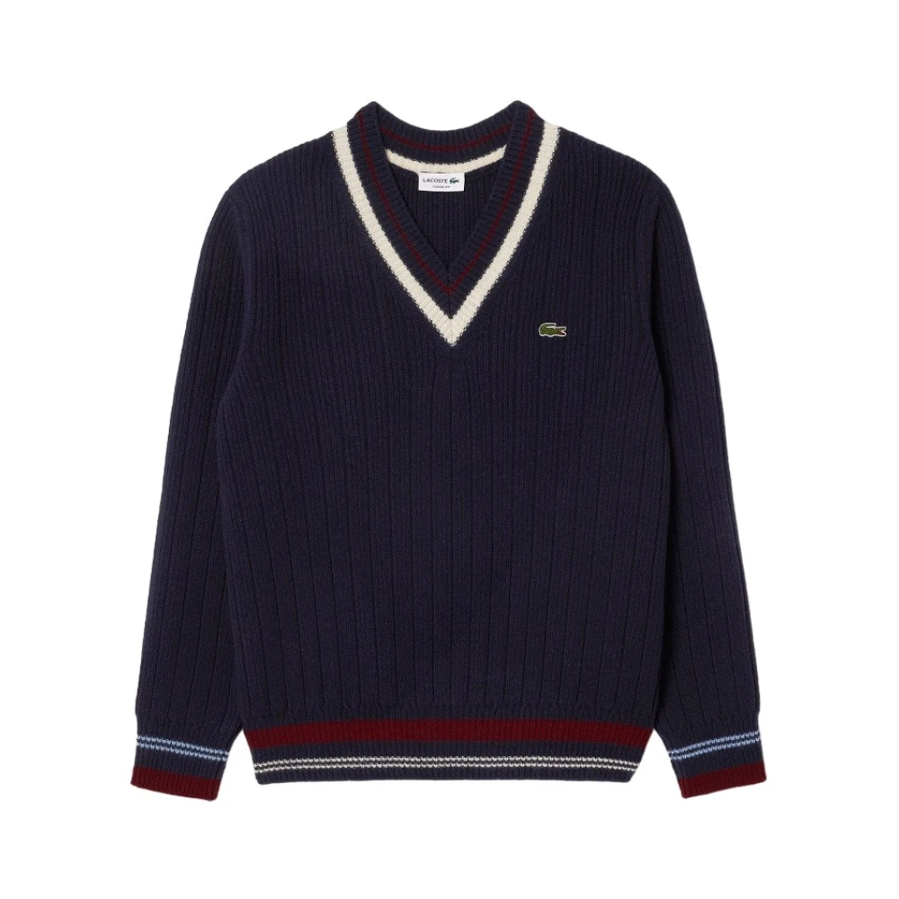 Lacoste Blauwe Gestreepte Wollen Hoodie Aw24 Blue Heren