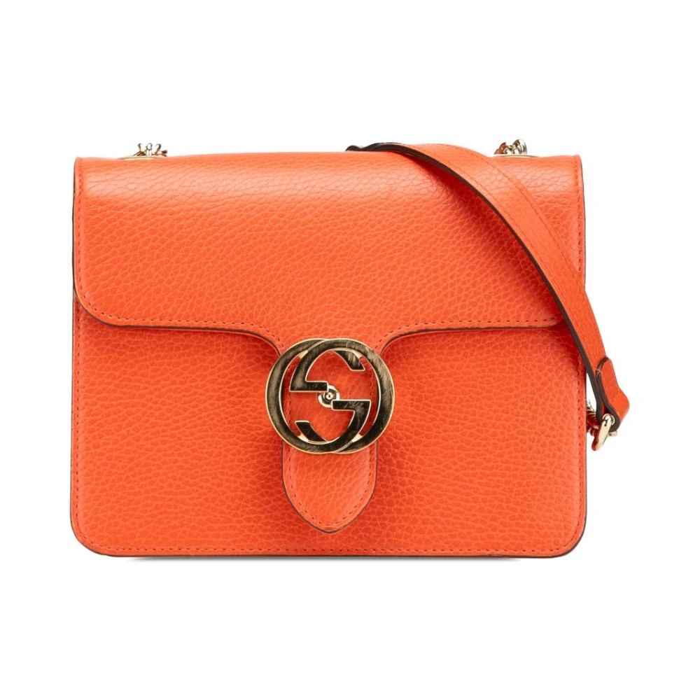Gucci Vintage Women's Orange Pre-Owned Gg Logo Leather Crossbody Bag