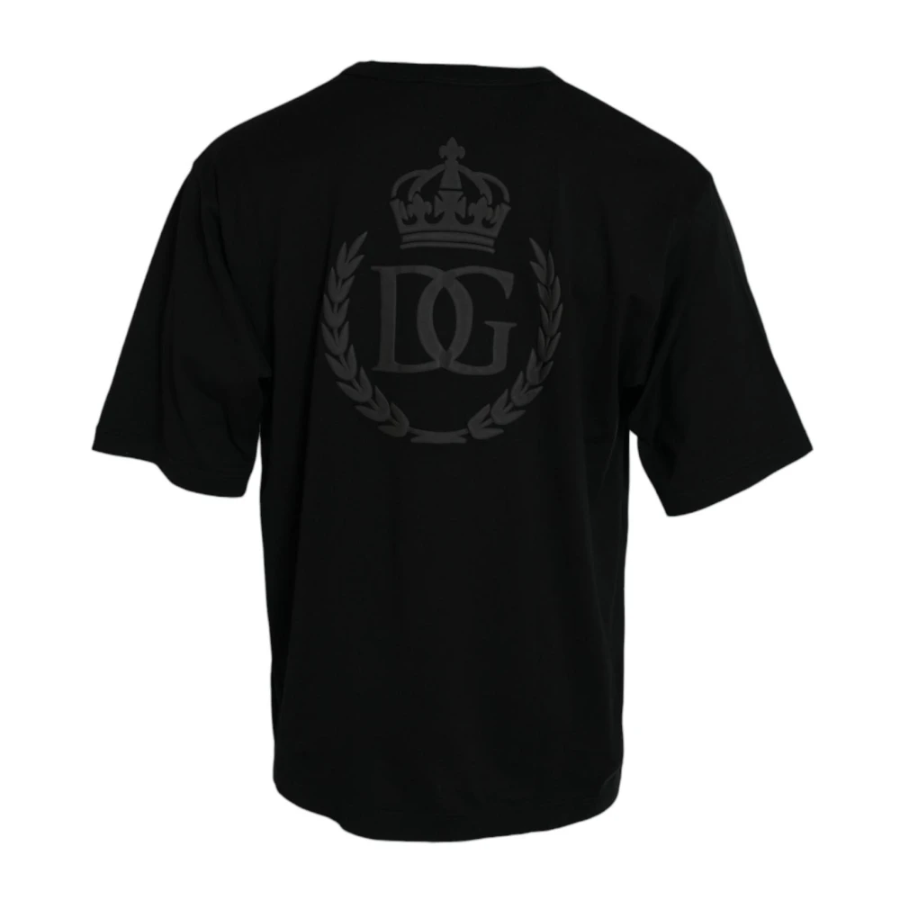Dolce & Gabbana Zwarte reliëf logo ronde hals T-shirt Black Heren