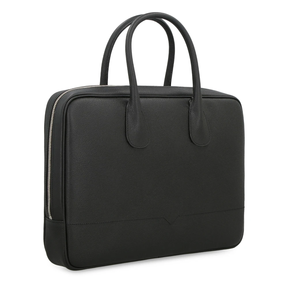 Valextra Leren Aktetas met Tweewegrits Black Heren
