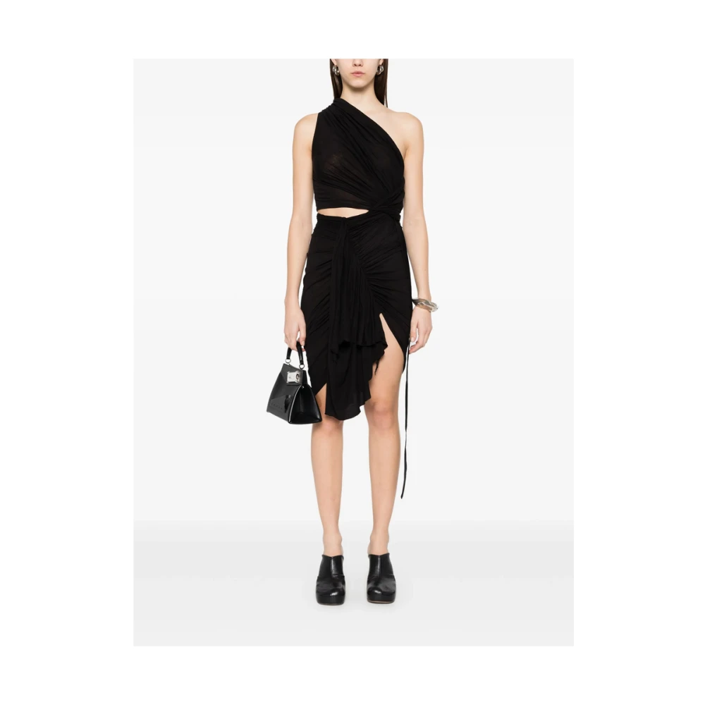 Rick Owens Zwarte Gedrapeerde Jurk met Verzamelde Twist Black Dames