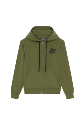 Cotton Full Zip Hoodie Big Turtle Embroidery