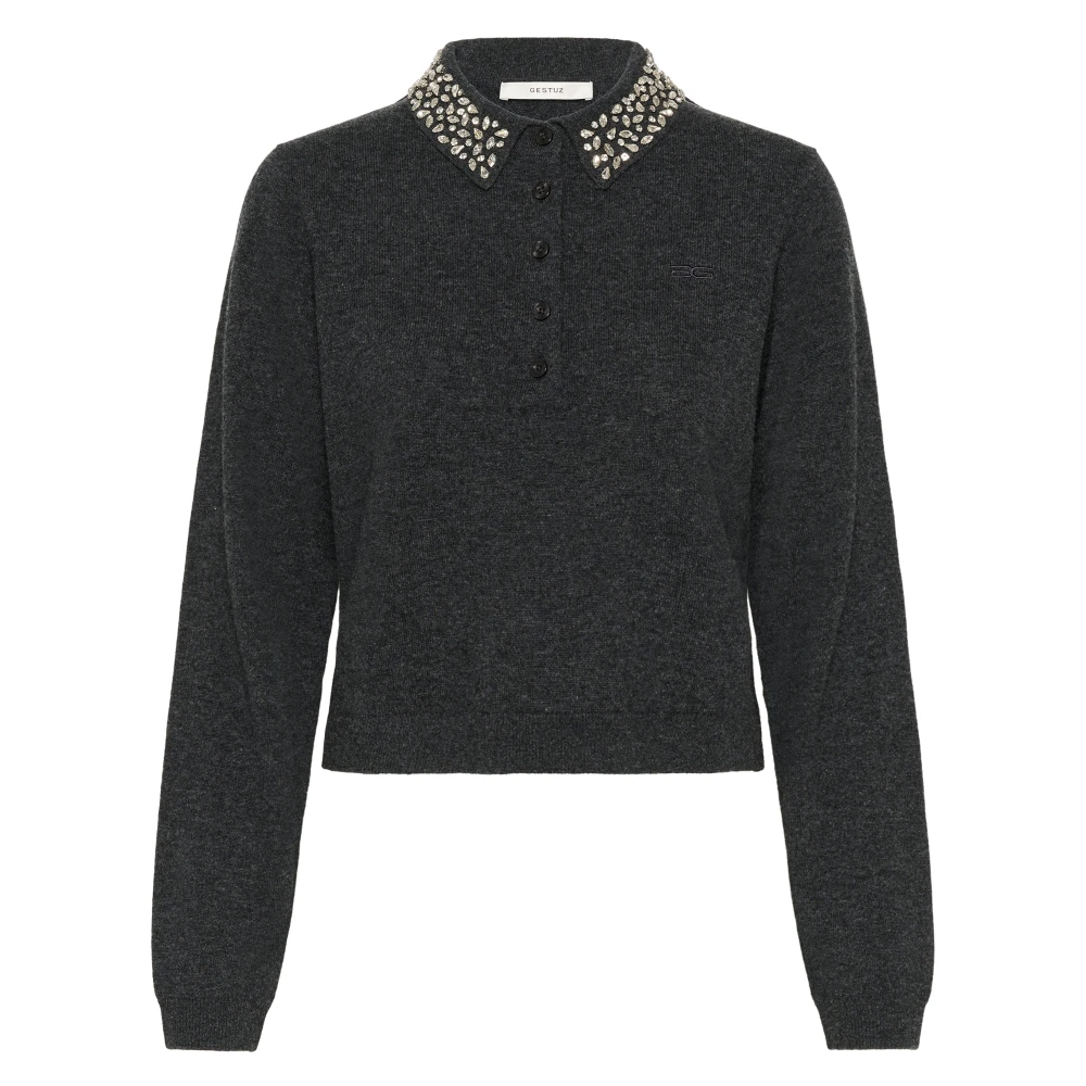 Gestuz Women's Gray Round-Neck Knitwear, L, Gzmanzi Deco Polo Pullover