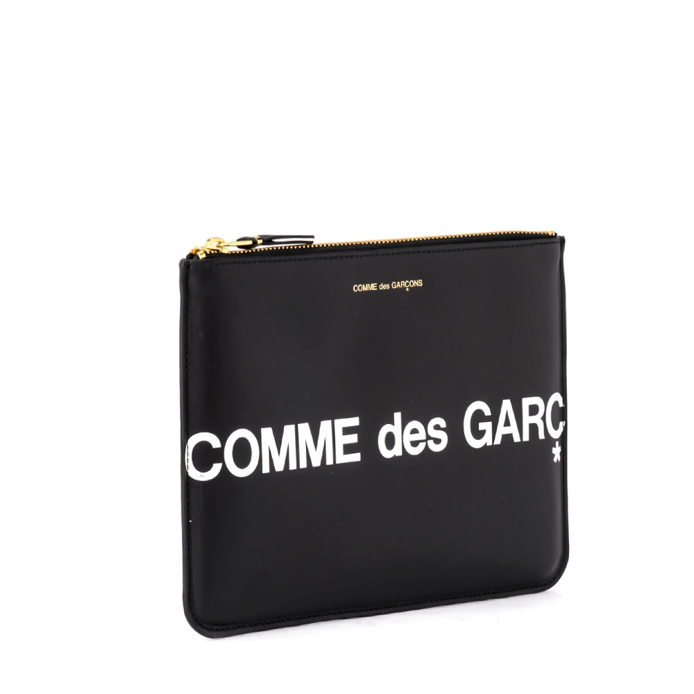 Comme des Garçons Zwarte Leren Portemonnee met Groot Logo Black Unisex