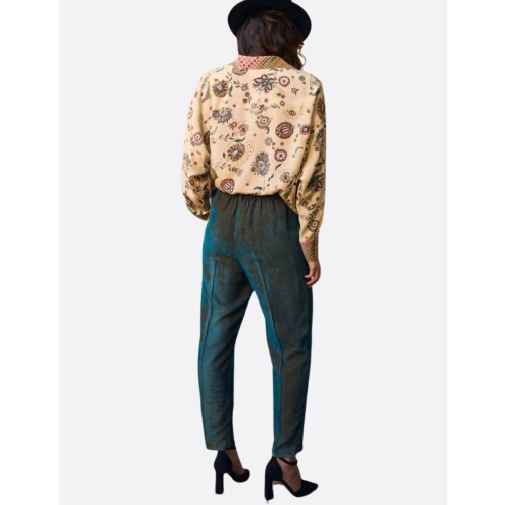 Momoni Velvet Cigarette Trousers Green Dames