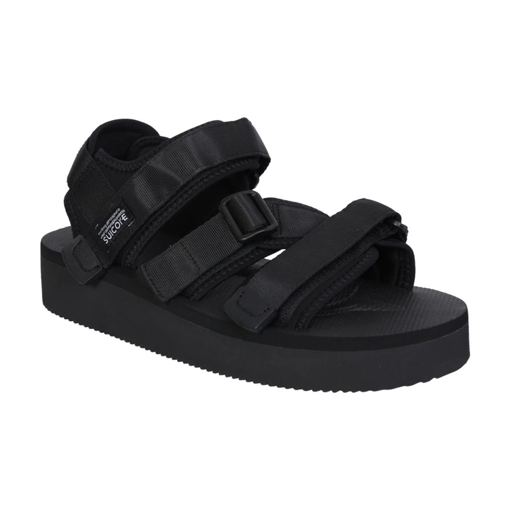 Suicoke Zwarte Sandalen met Amandelvormige Neus en Kruisband Detail Black Dames