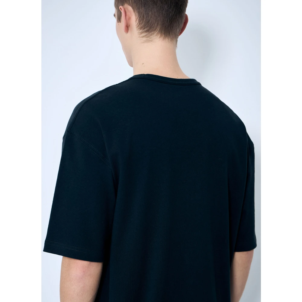 Lemaire Katoenen Crewneck T-shirt met Zak Black Heren