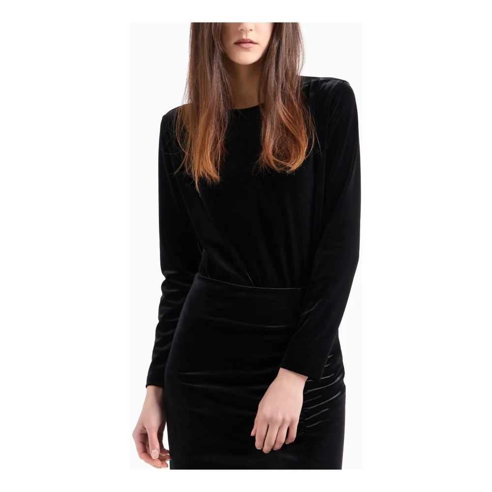 Armani Exchange Zwarte Trui Lange Mouw Effen Kleur Black Dames